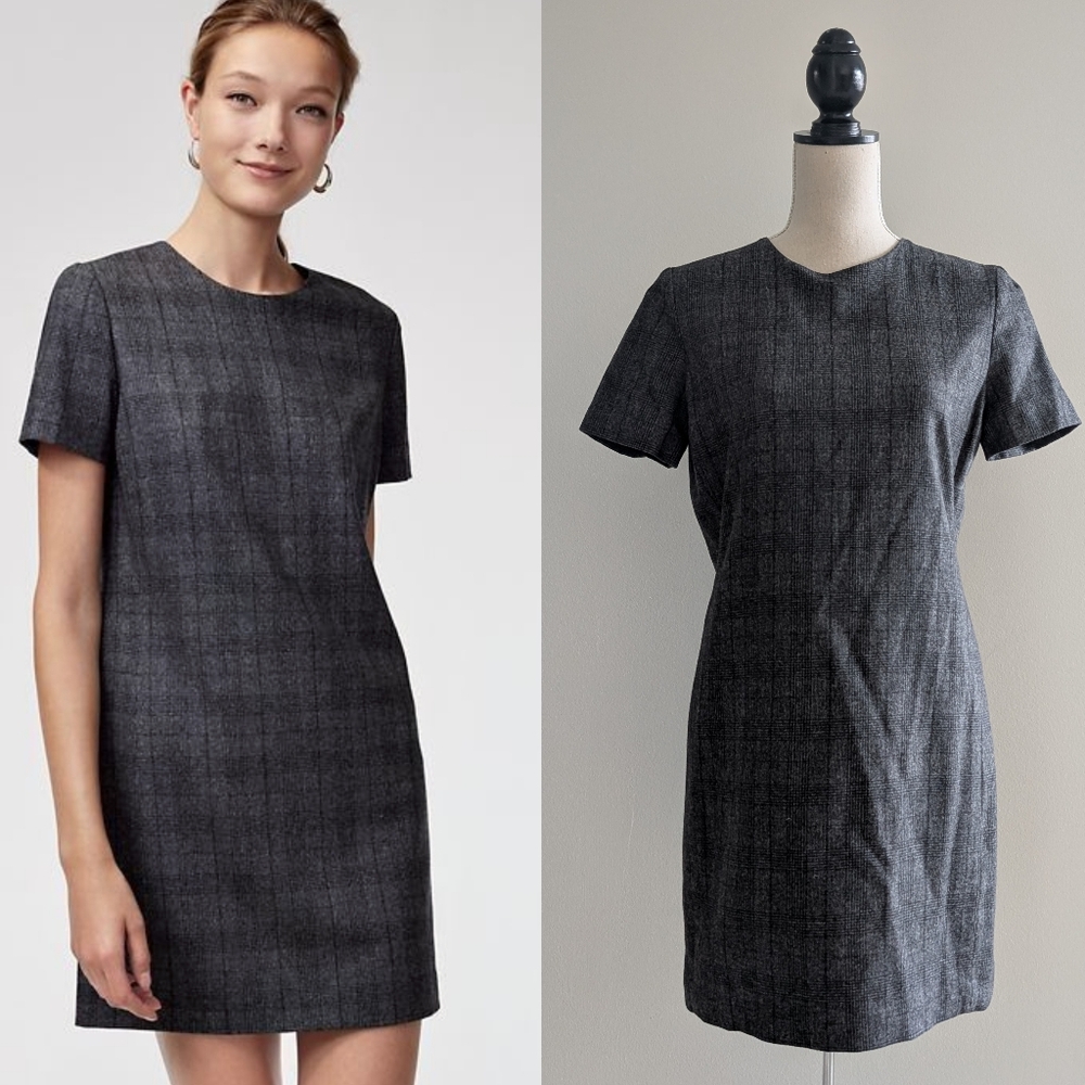 Babaton Wool Cashmere Grey Blue Glen Plaid Dress Aritzia Sz 6